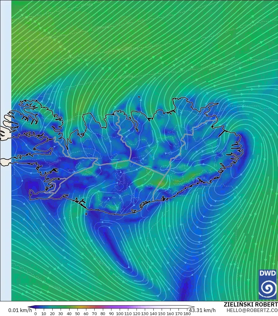 ICON model - Iceland, Wind at 10m