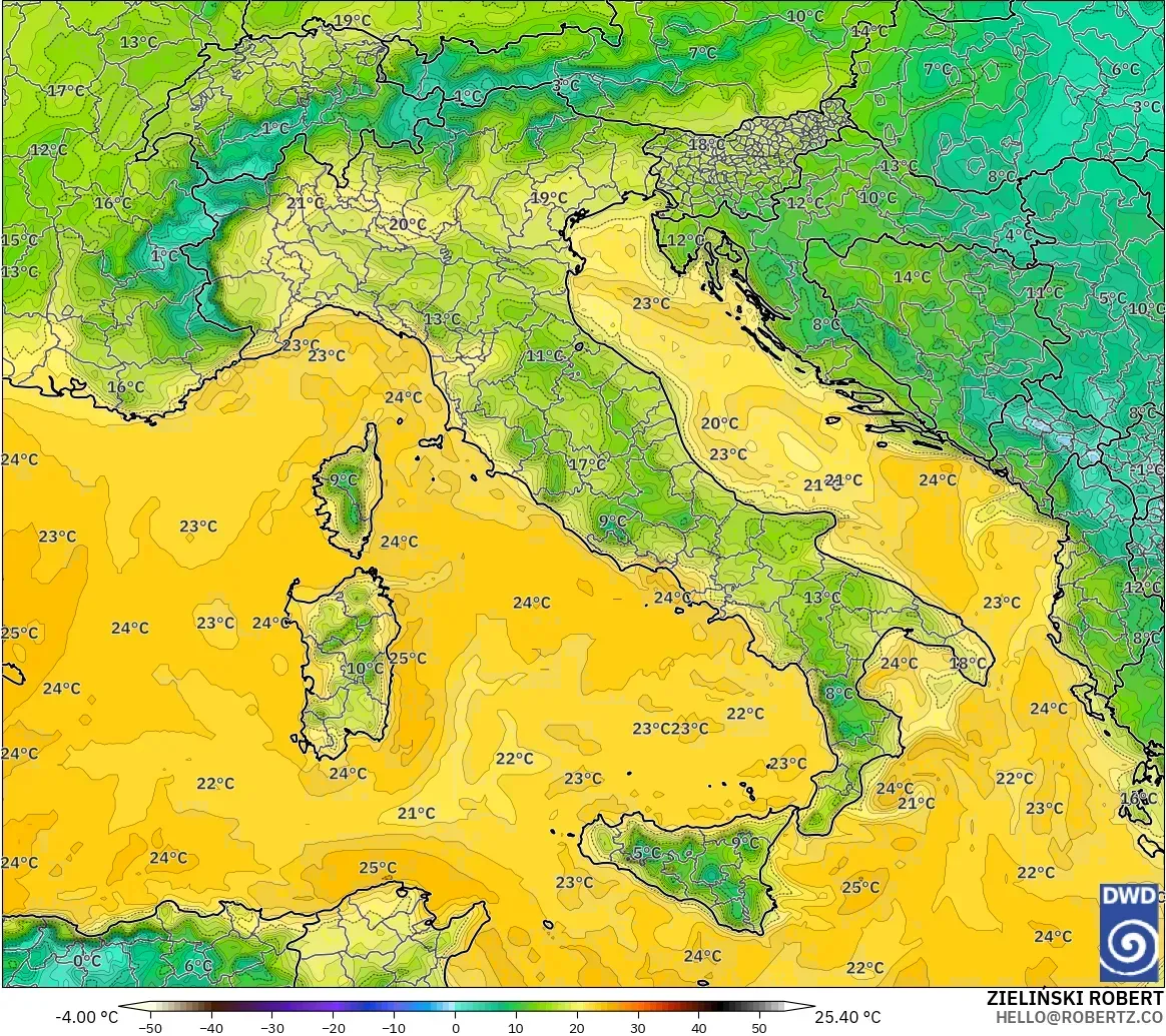 ICON model - Italy, Dewpoint at 2m