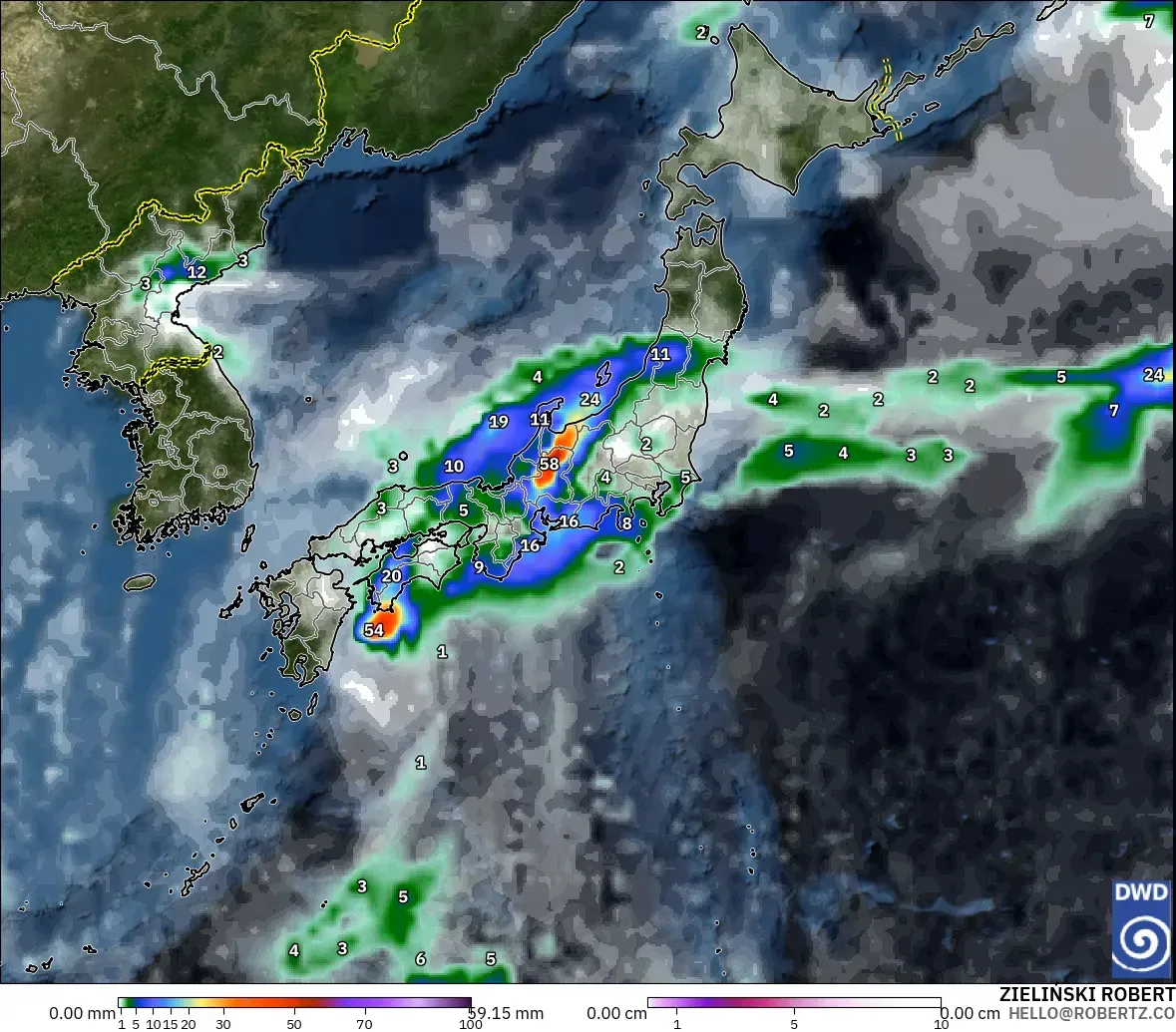 ICON model - Japan, Precipitation, Clouds, and Pressure