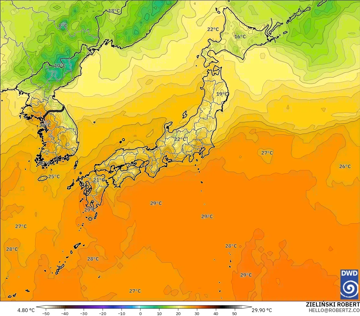 ICON model - Japan, Temperature at 2m