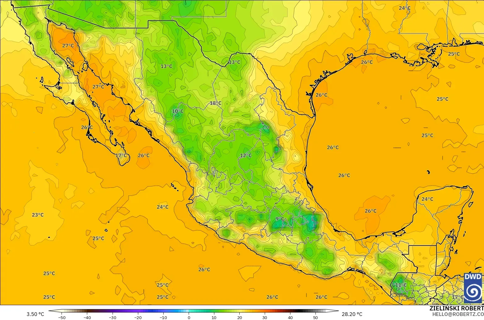 ICON model - Mexico, Dewpoint at 2m