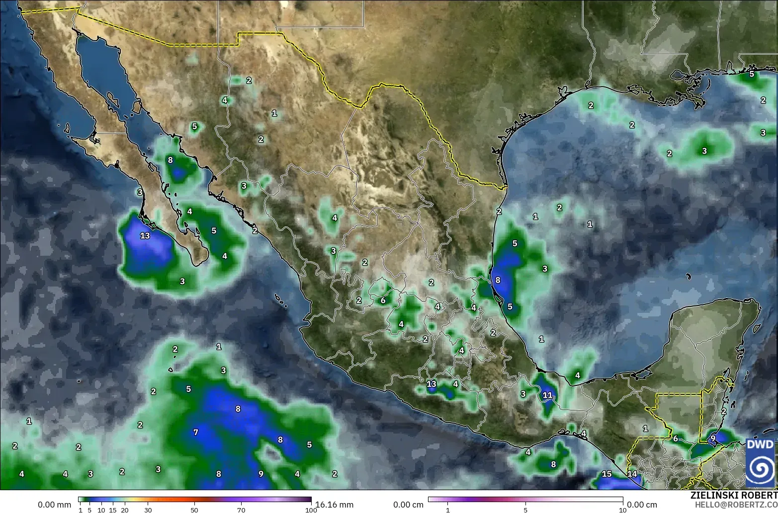 ICON model - Mexico, Precipitation, Clouds, and Pressure