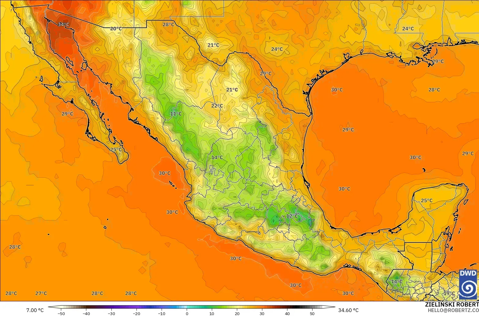 ICON model - Mexico, Temperature at 2m