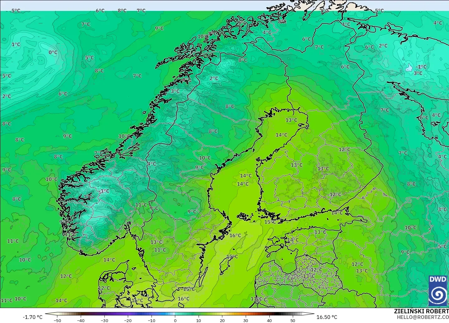 ICON model - Scandinavia, Dewpoint at 2m
