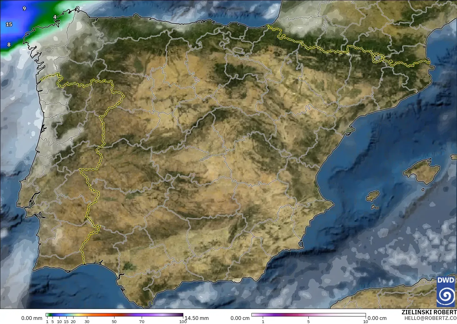 ICON model - Spain, Precipitation, Clouds, and Pressure