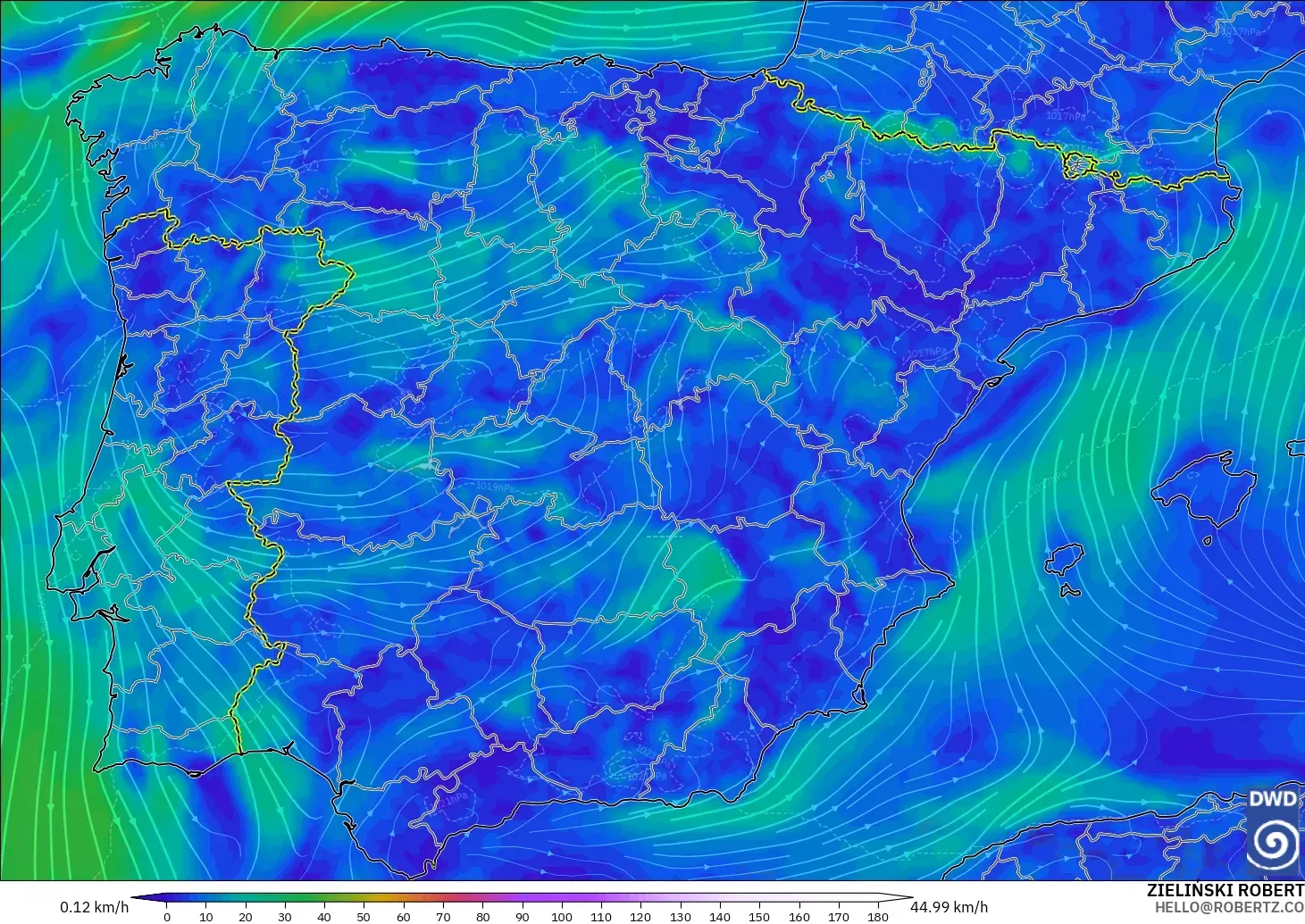 ICON model - Spain, Wind at 10m