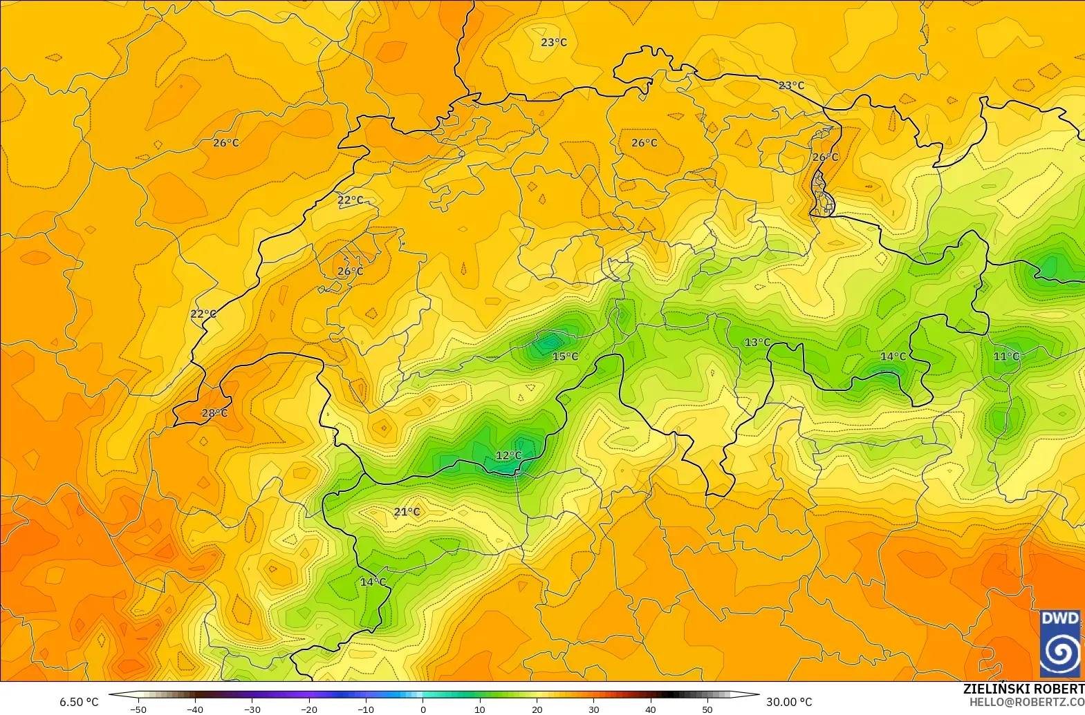 ICON model - Switzerland, Temperature at 2m