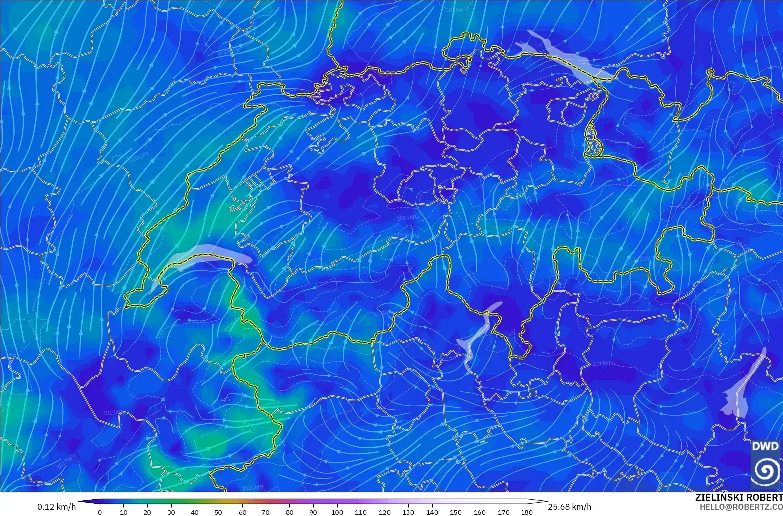 ICON model - Switzerland, Wind at 10m