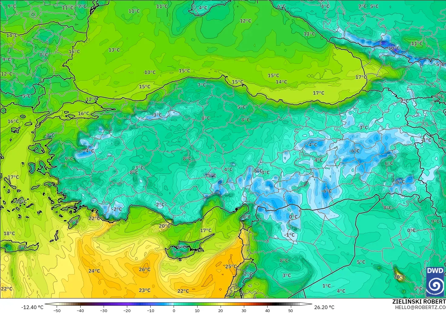 ICON model - Turkey, Dewpoint at 2m