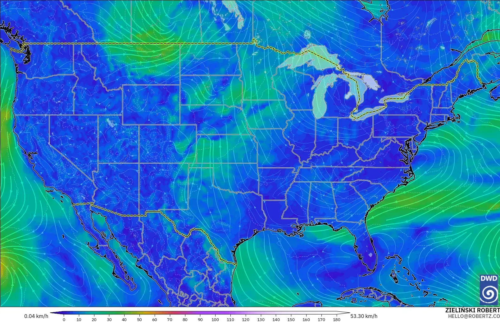 ICON model - United States, Wind at 10m