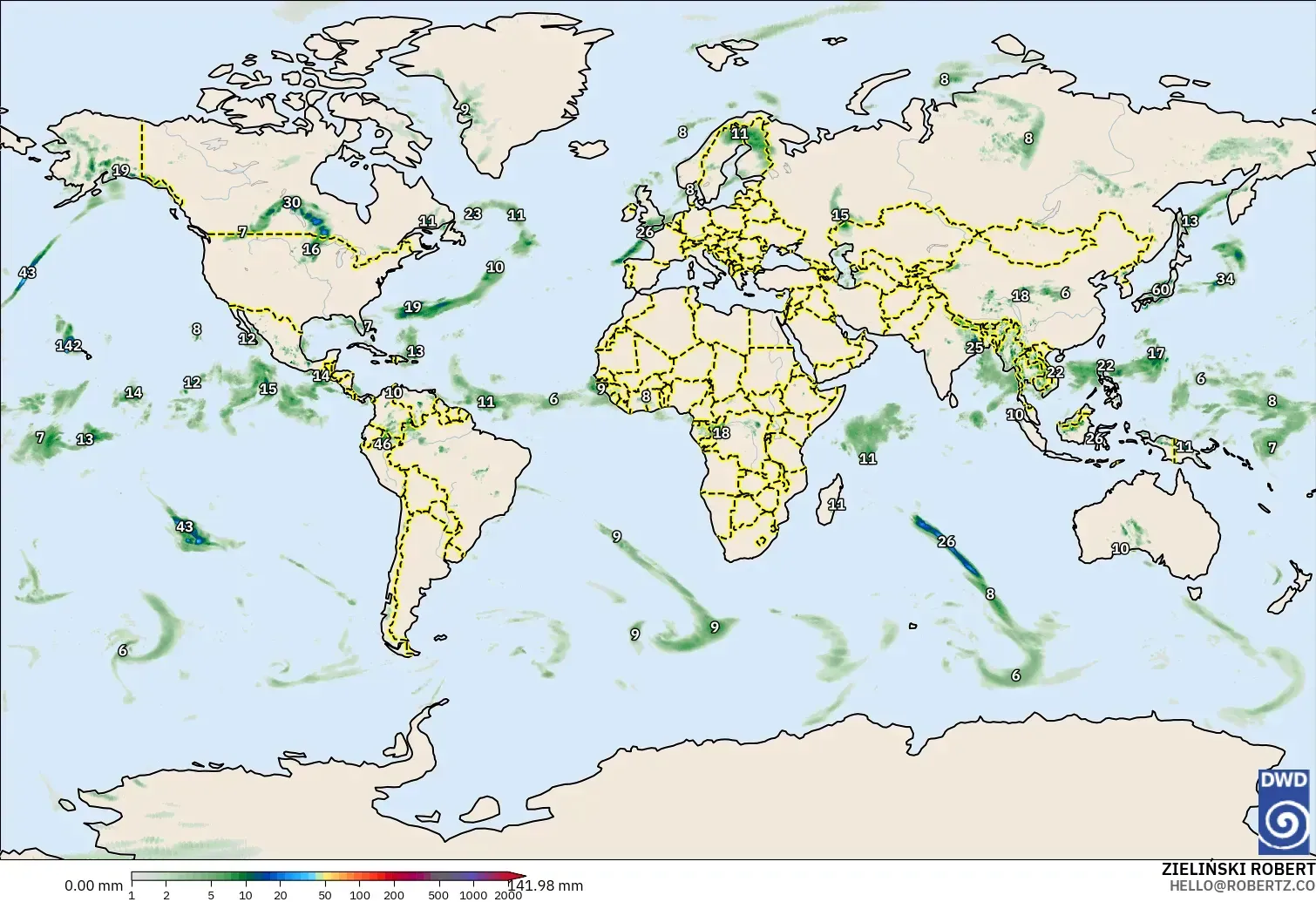 ICON model - World, Precipitation Accumulation