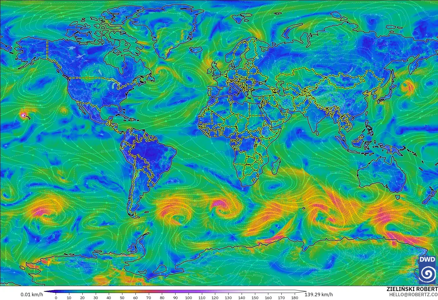 ICON model - World, Wind at 10m
