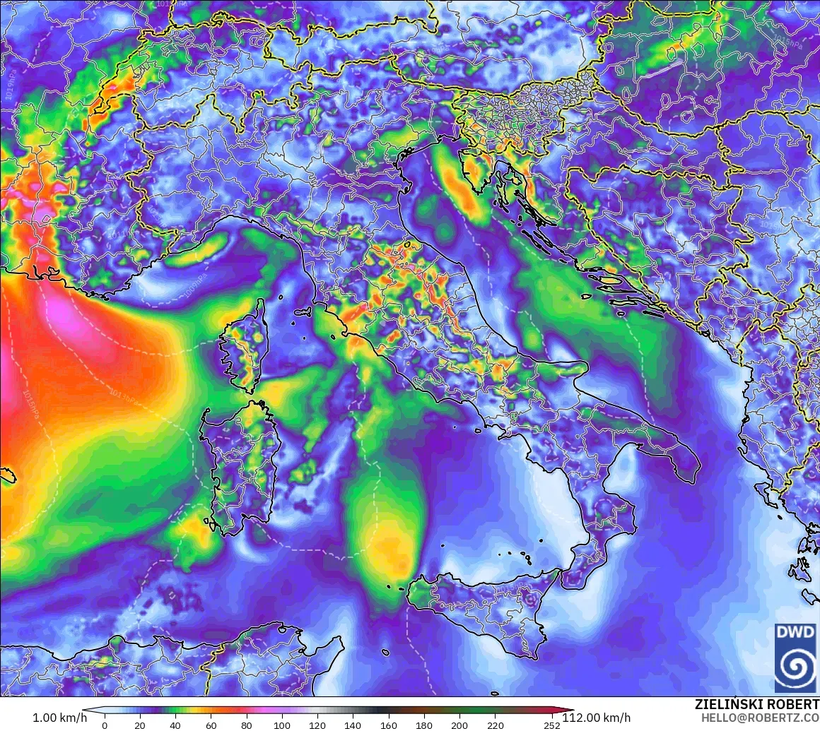 ICON model - Italy, Wind Gusts