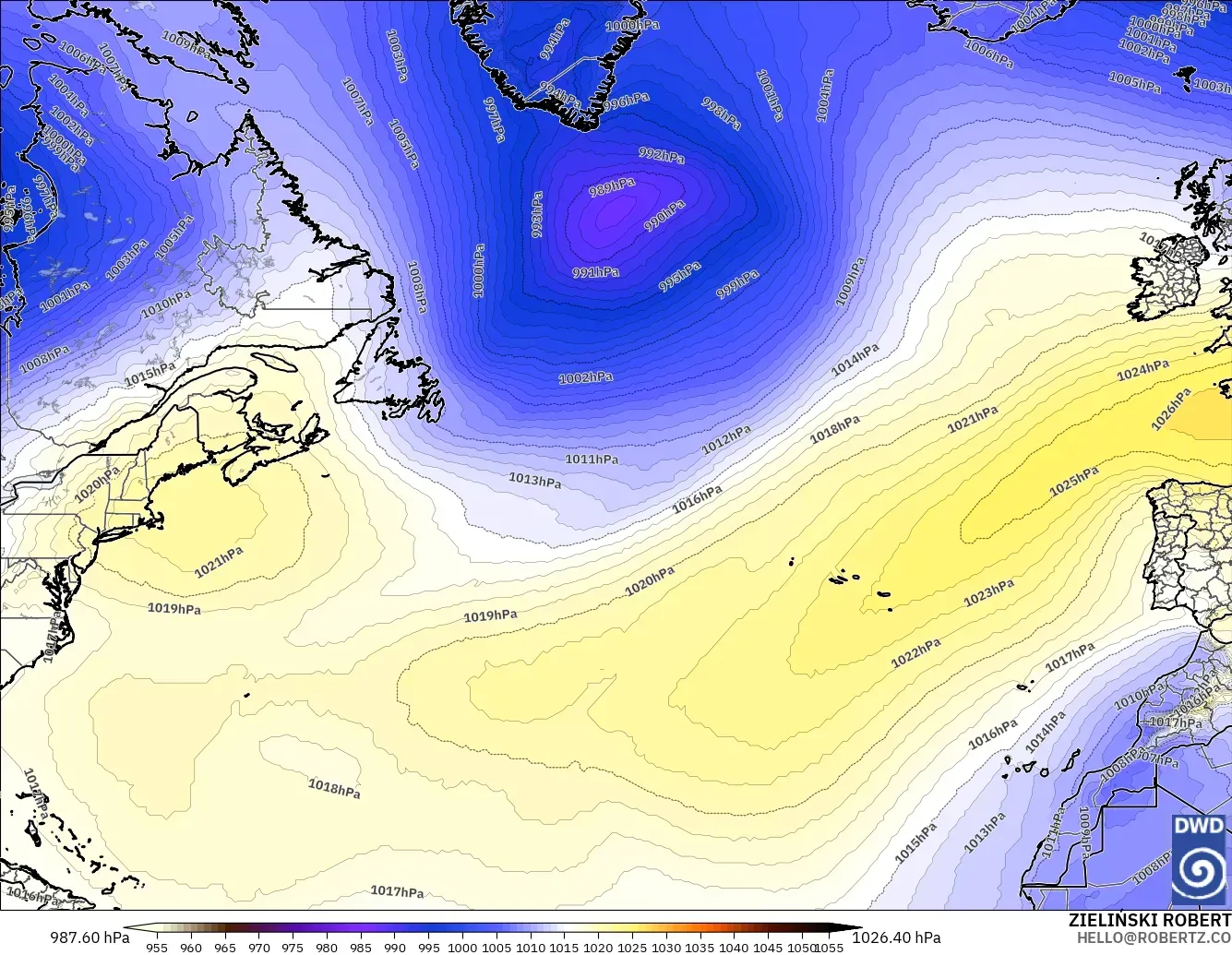 ICON model - North Atlantic, Pressure