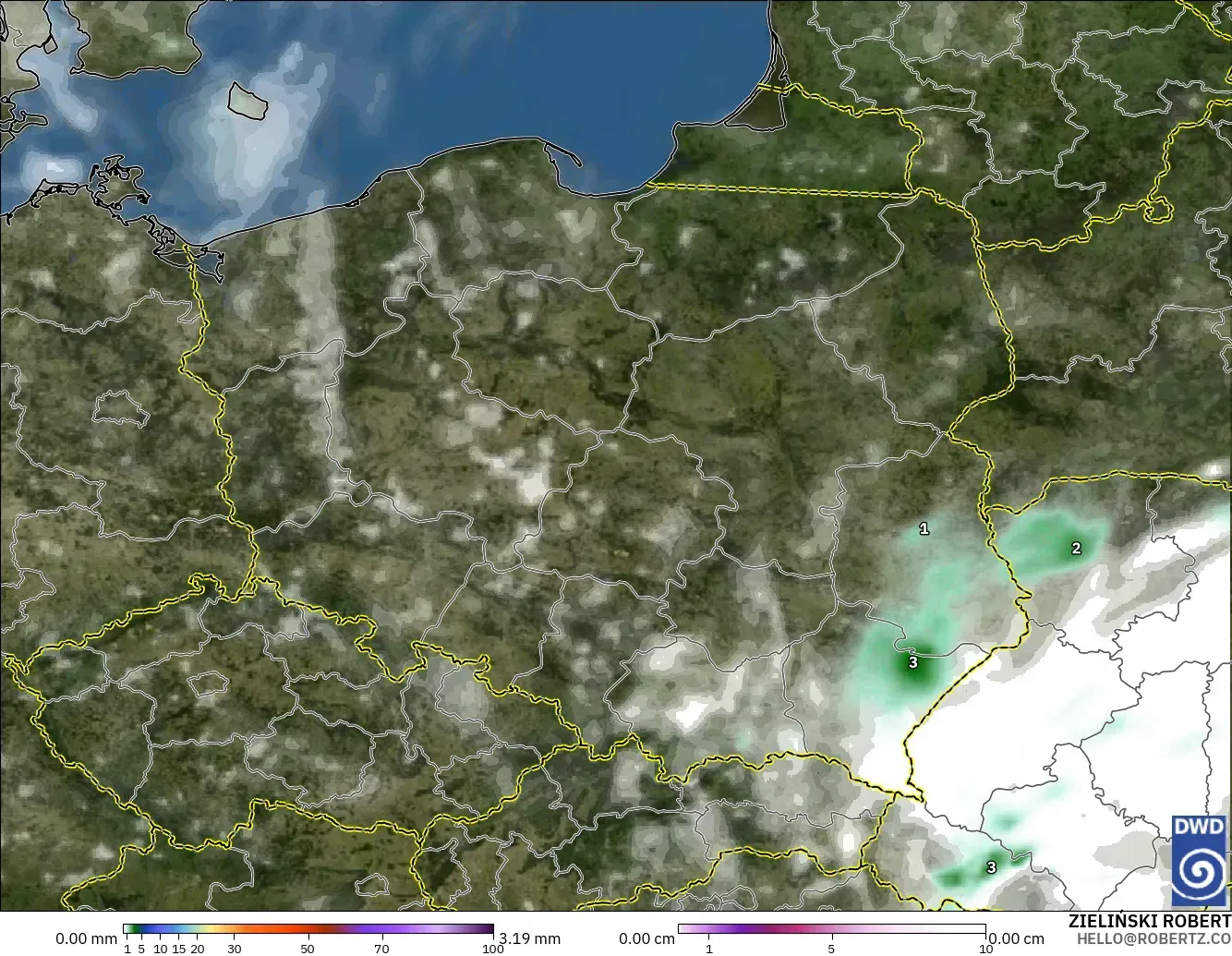 ICON model - Poland, Precipitation, Clouds, and Pressure