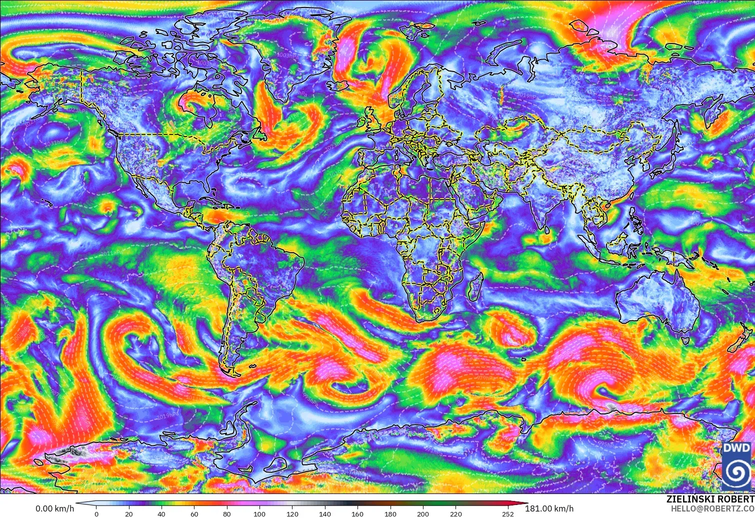 ICON model - World, Wind Gusts Peak
