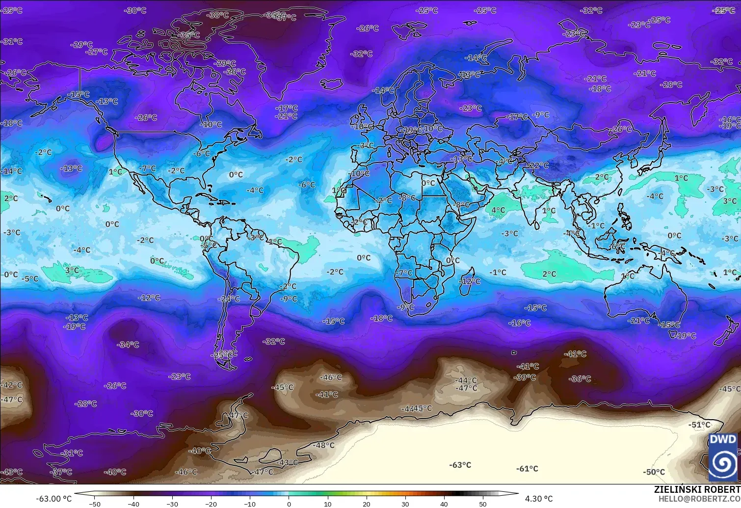 ICON model - World, Temperature at 500hPa