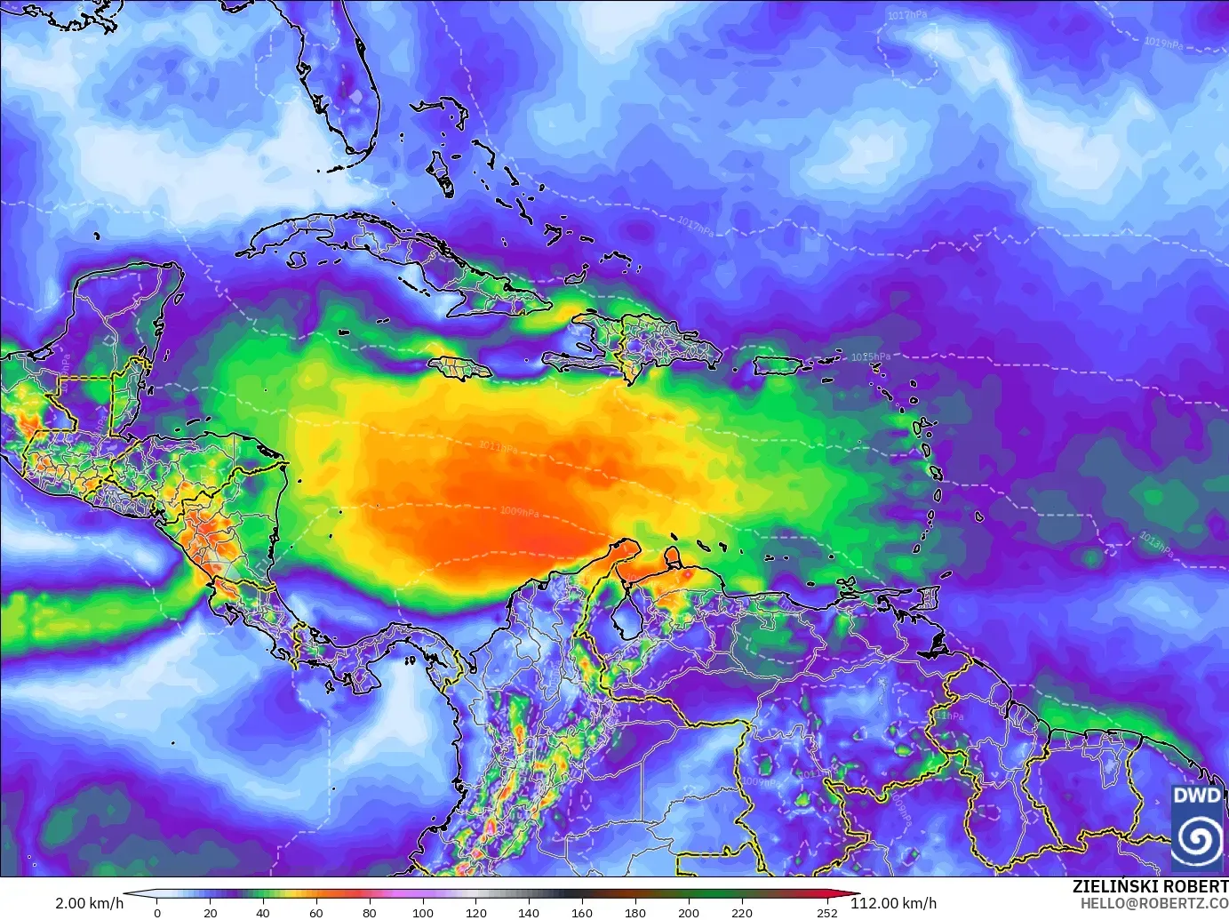 ICON model - Caribbean, Wind Gusts