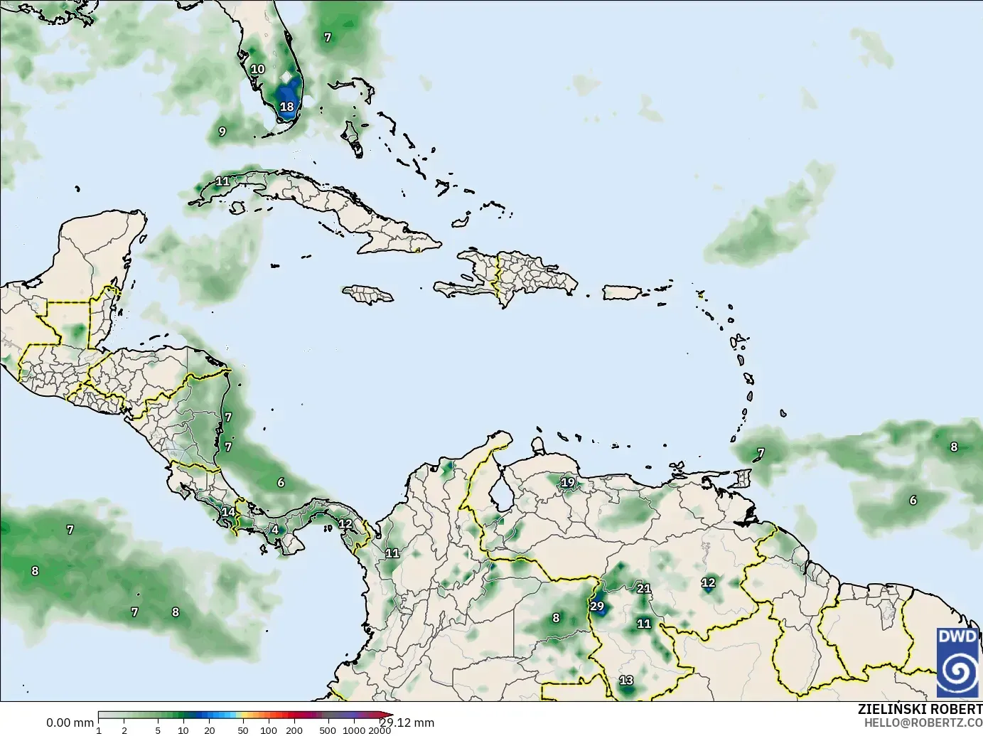 ICON model - Caribbean, Precipitation Accumulation