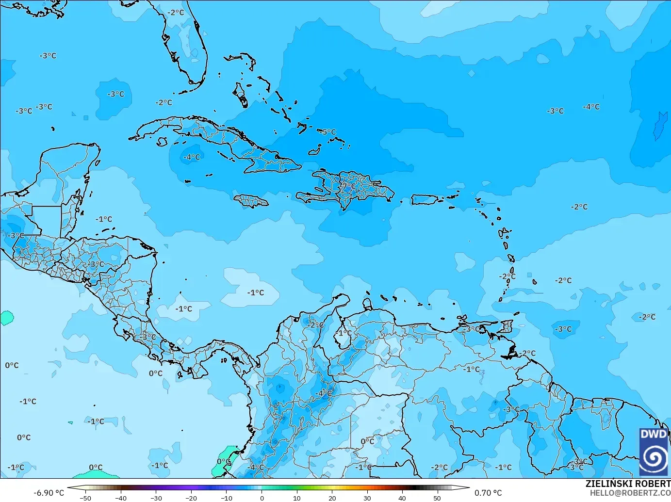 ICON model - Caribbean, Temperature at 500hPa