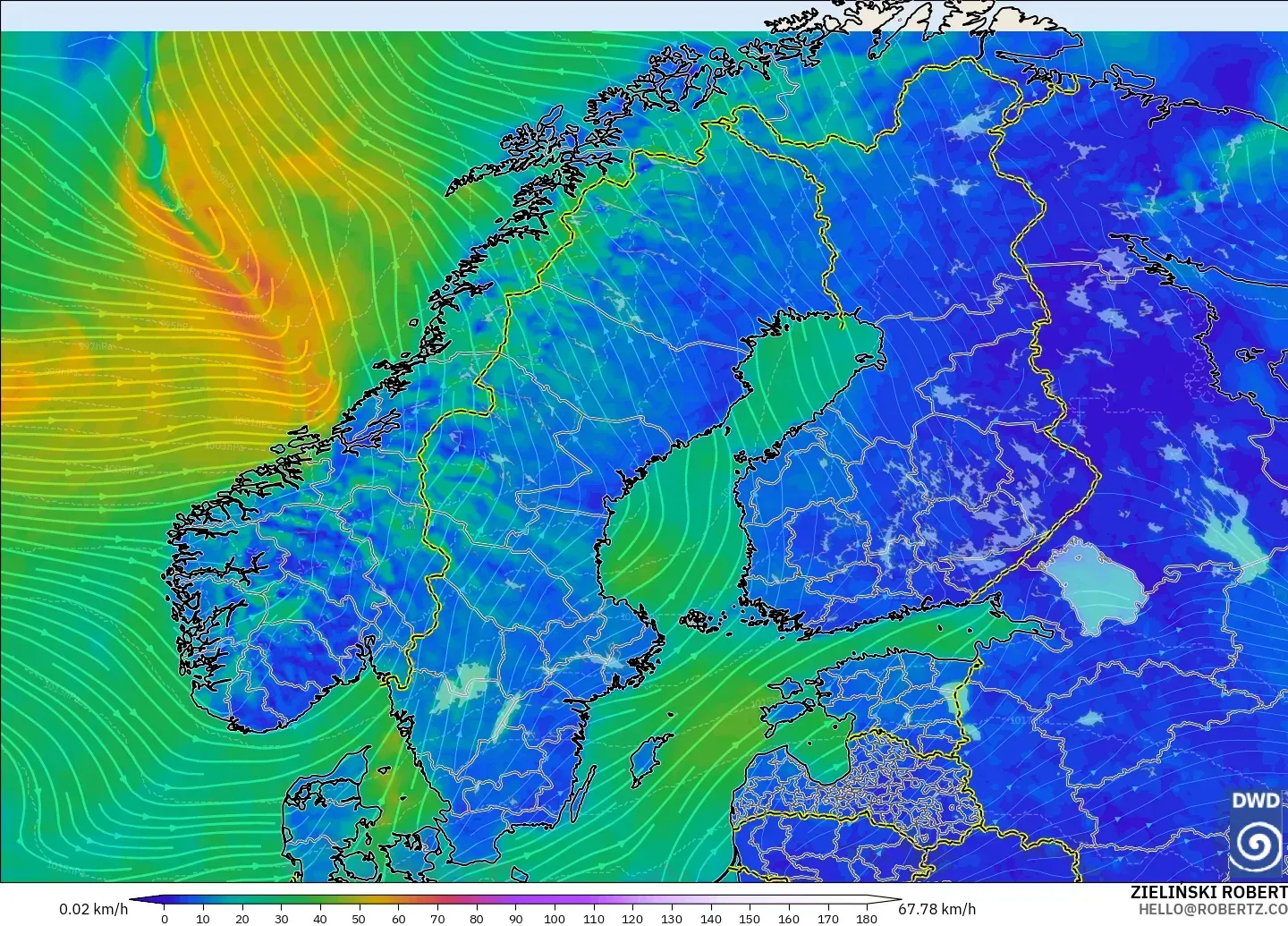 ICON model - Scandinavia, Wind at 10m