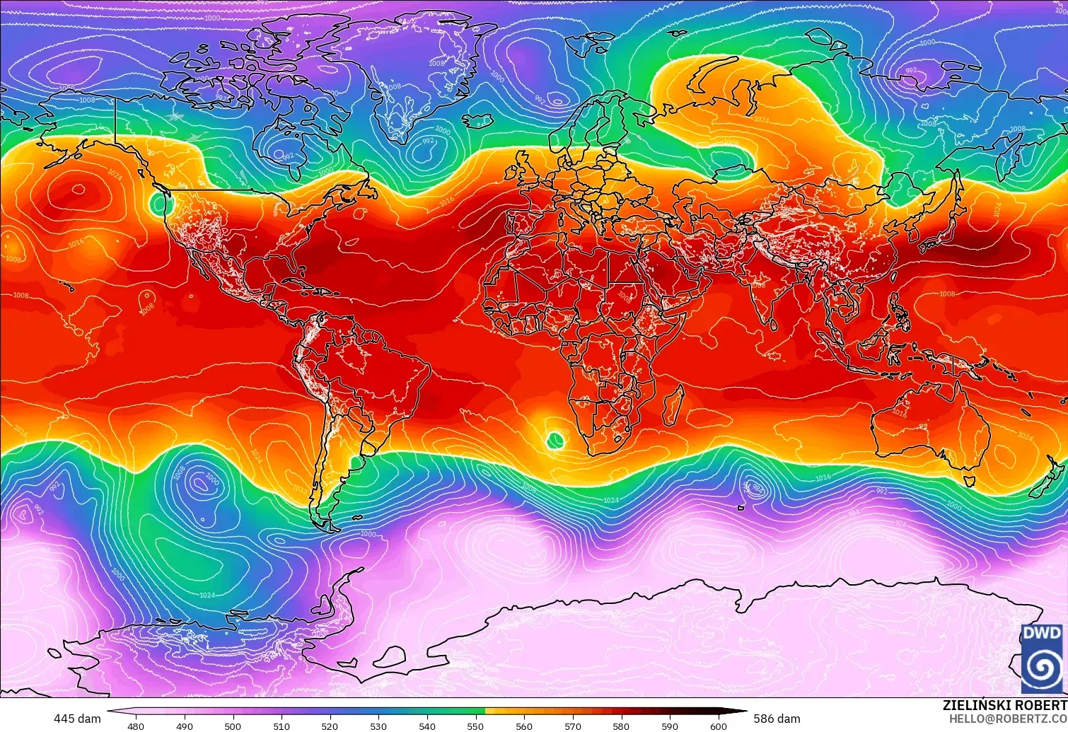 ICON model - World, Geopotential height at 500hPa