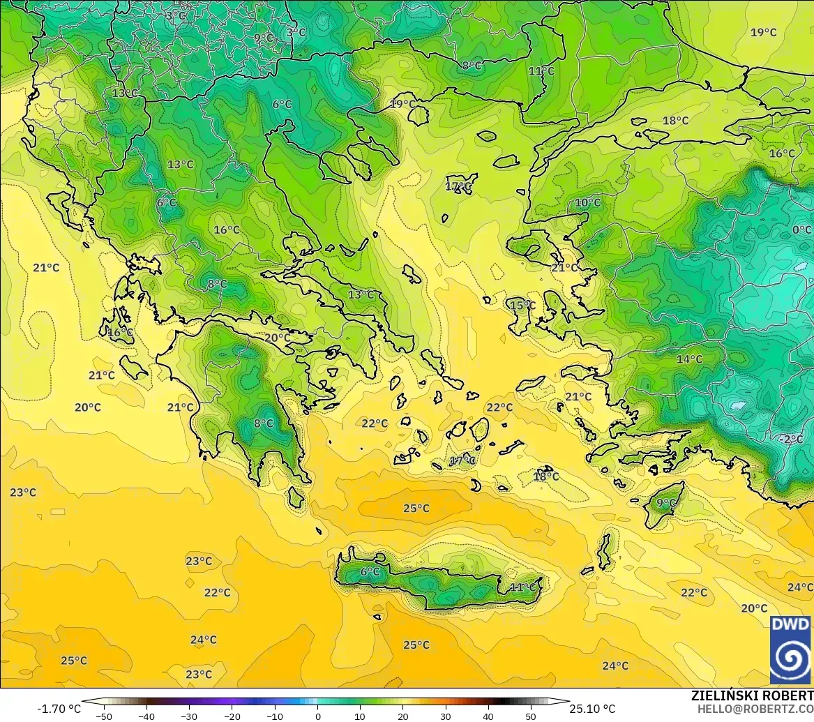 ICON model - Greece, Dewpoint at 2m