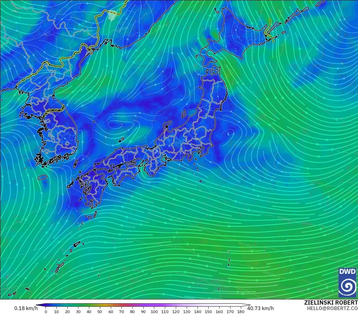 ICON model - Japan, Wind at 10m
