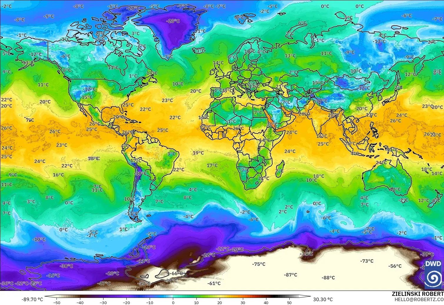 ICON model - World, Dewpoint at 2m