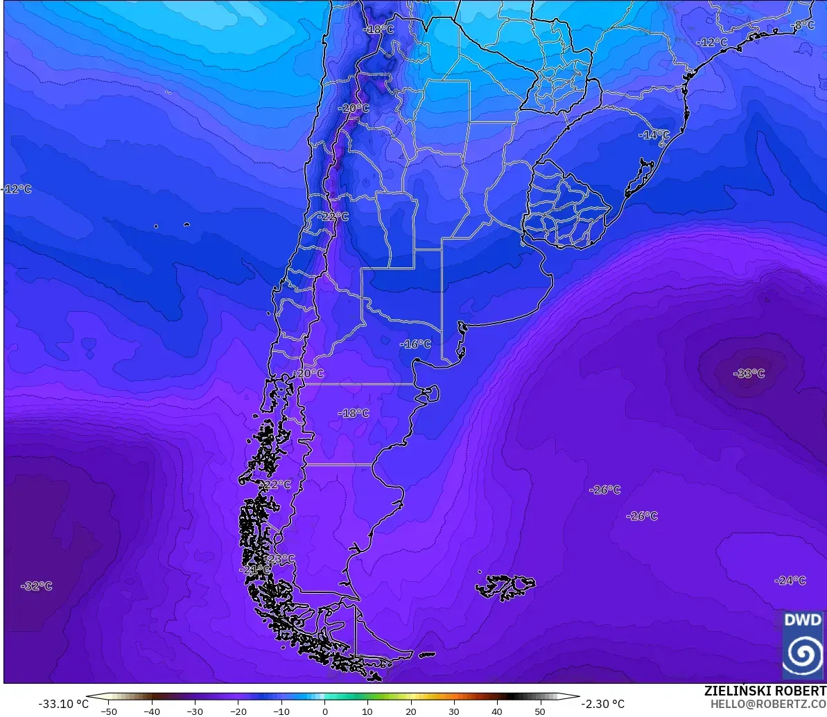 ICON model - Argentina, Temperature at 500hPa