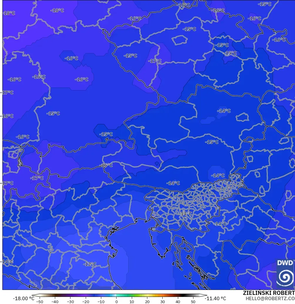 ICON model - Austria, Temperature at 500hPa