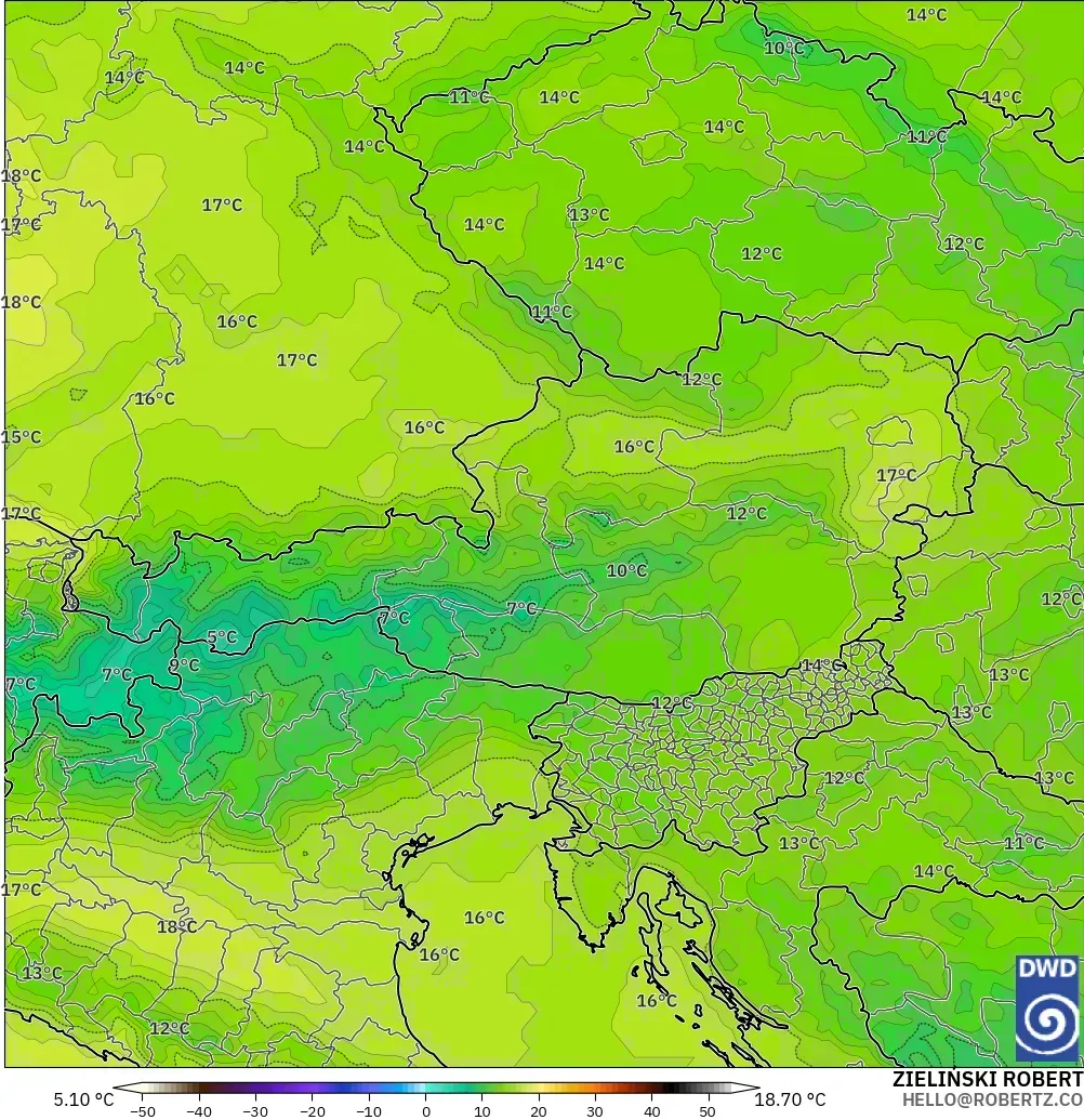 ICON model - Austria, Temperature at 850hPa