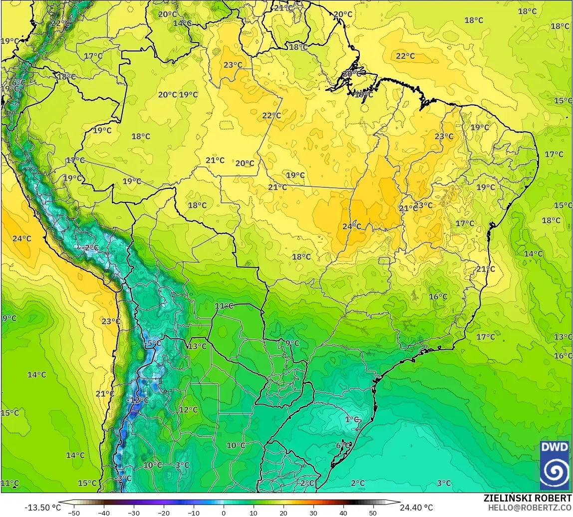 ICON model - Brazil, Temperature at 850hPa