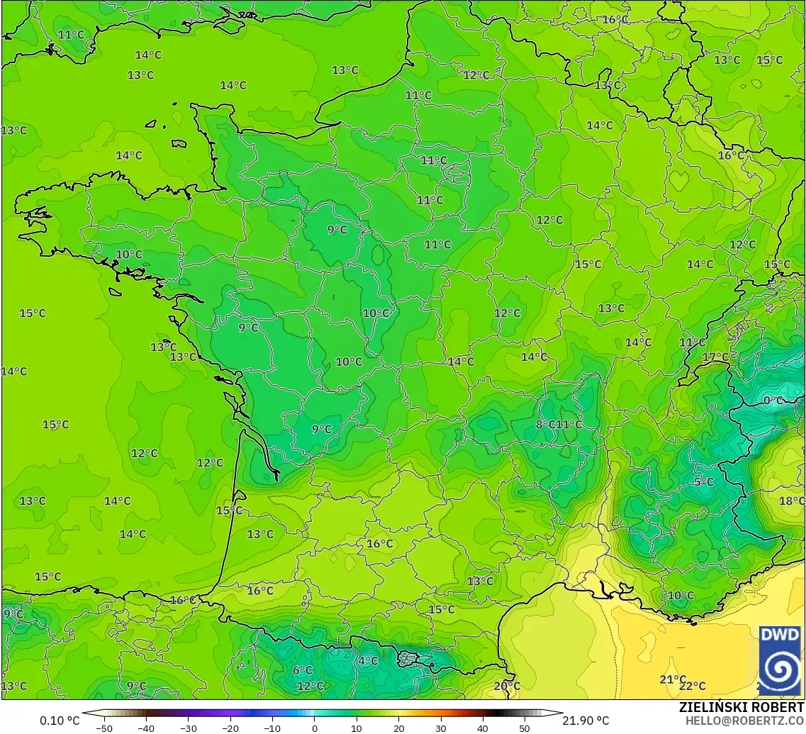 ICON model - France, Dewpoint at 2m