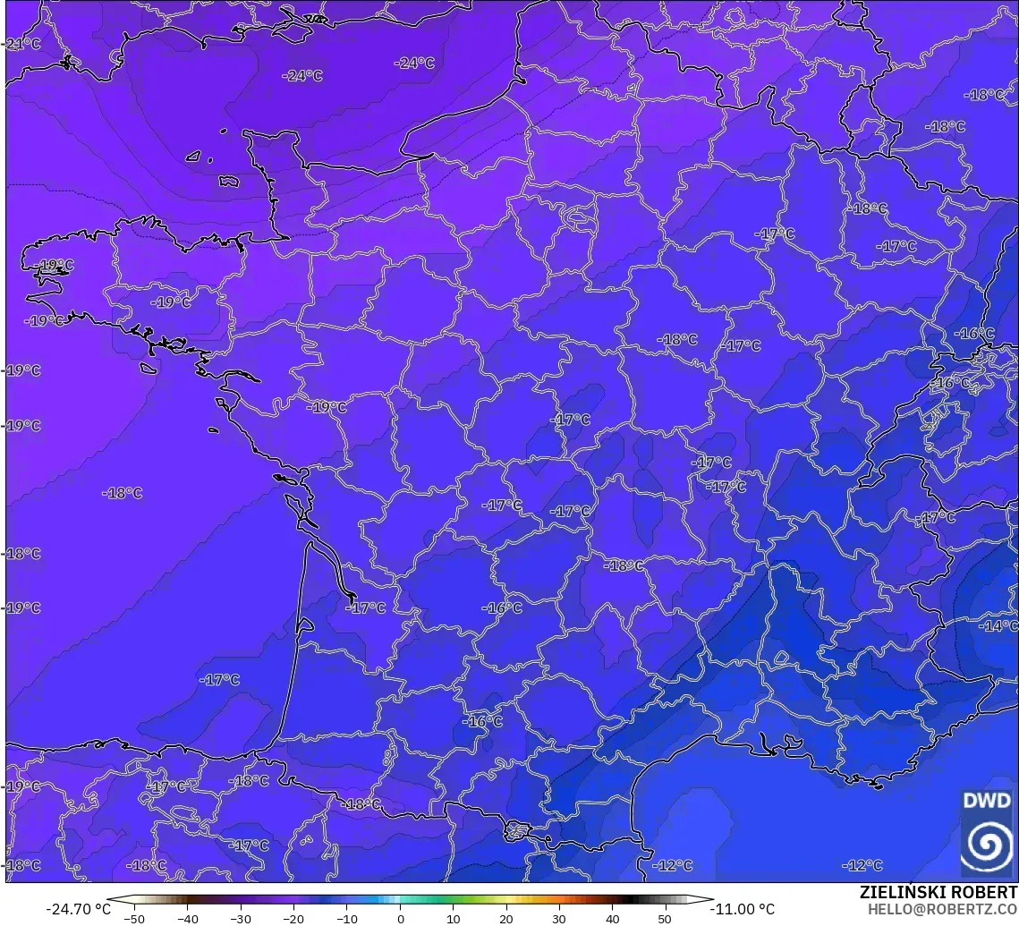 ICON model - France, Temperature at 500hPa