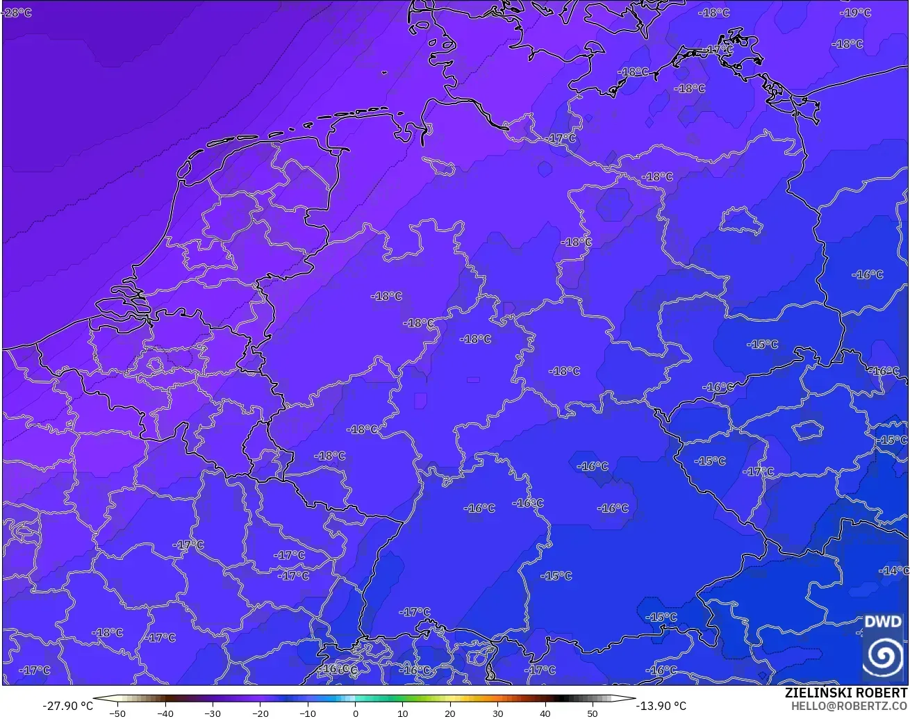 ICON model - Germany, Temperature at 500hPa