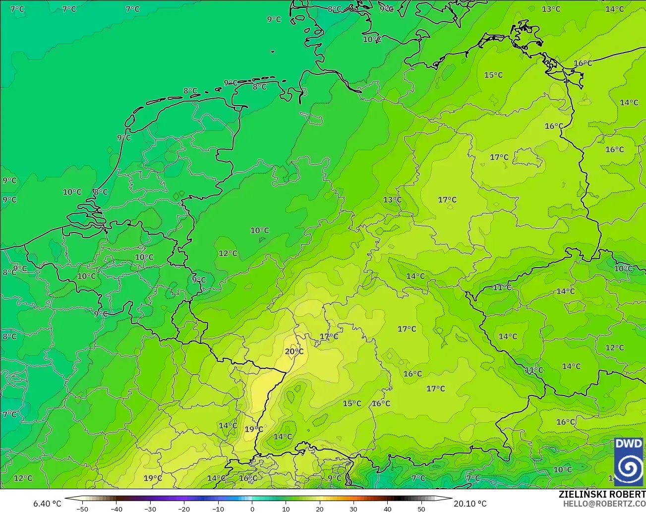 ICON model - Germany, Temperature at 850hPa