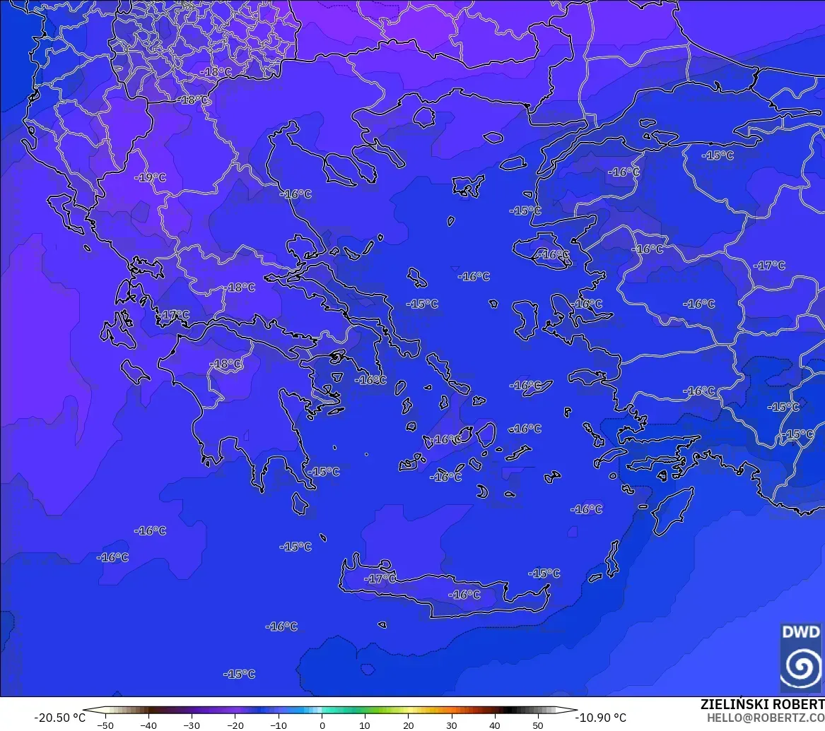 ICON model - Greece, Temperature at 500hPa
