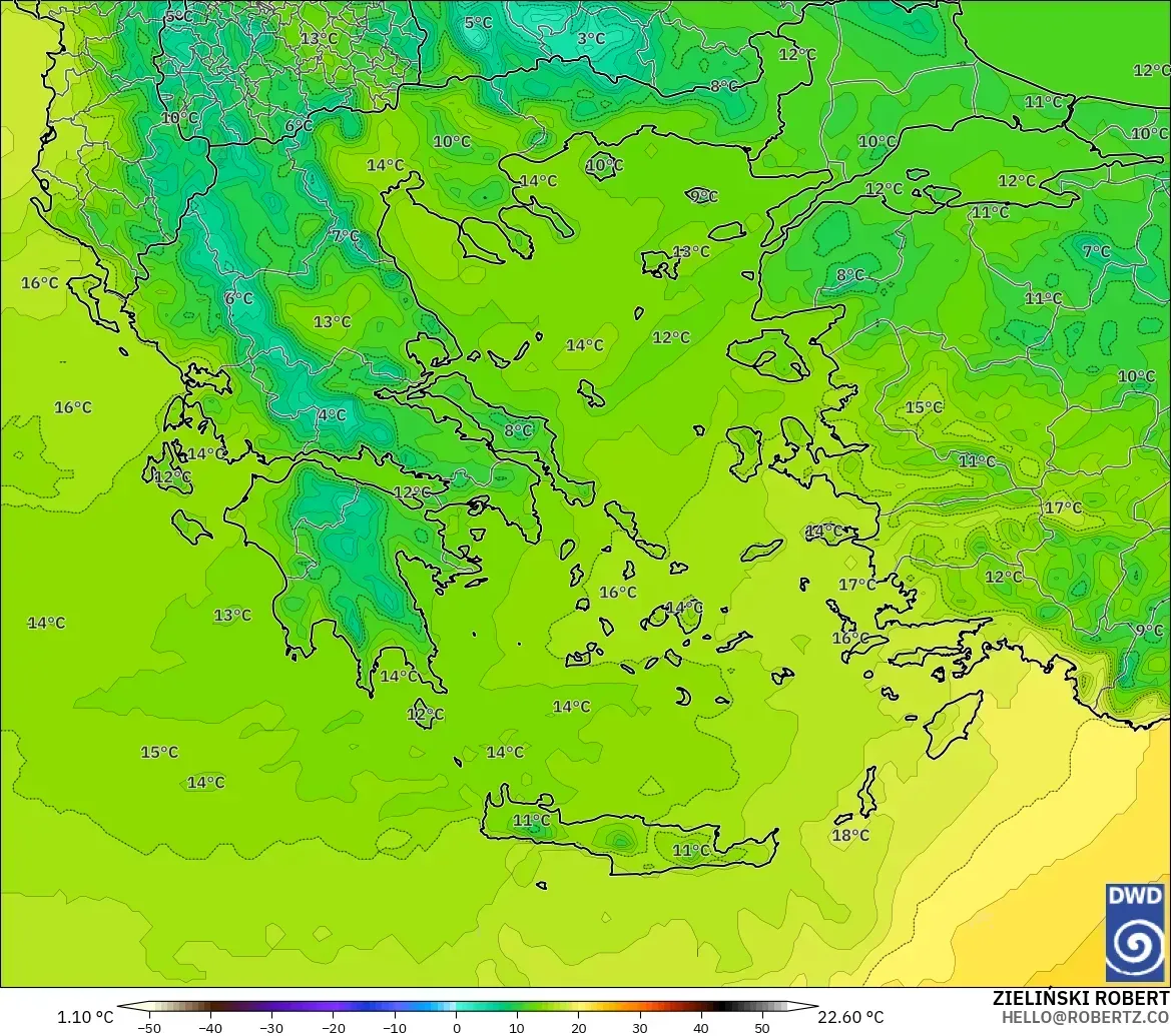 ICON model - Greece, Temperature at 850hPa