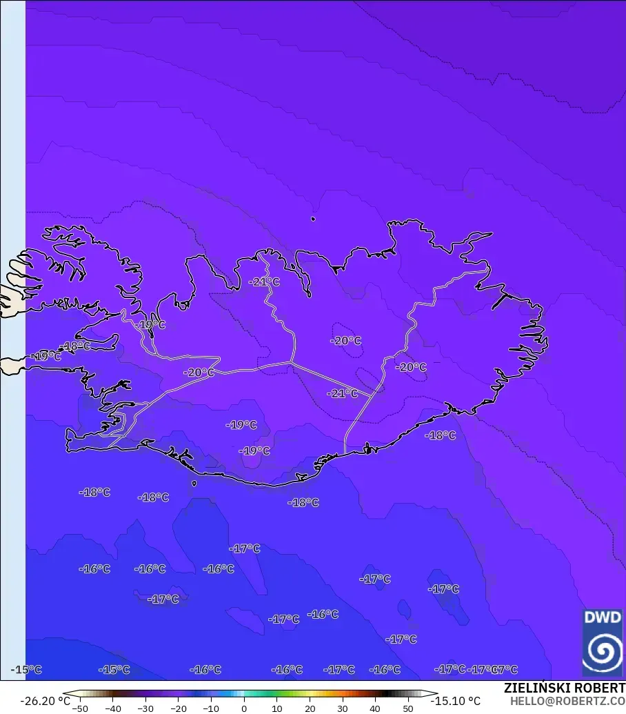 ICON model - Iceland, Temperature at 500hPa