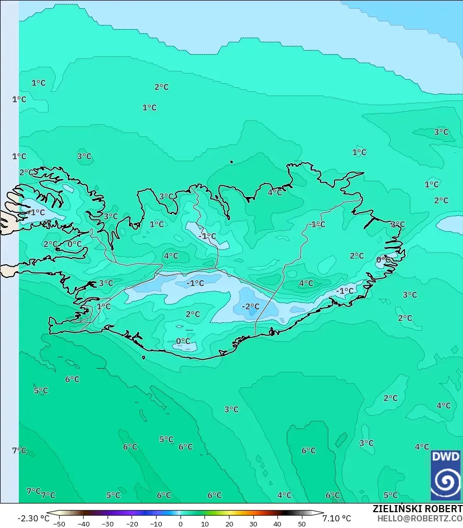 ICON model - Iceland, Temperature at 850hPa