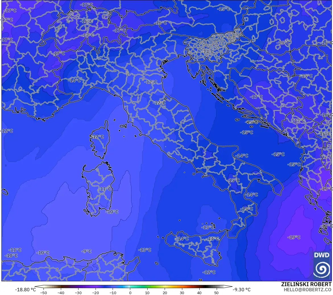 ICON model - Italy, Temperature at 500hPa