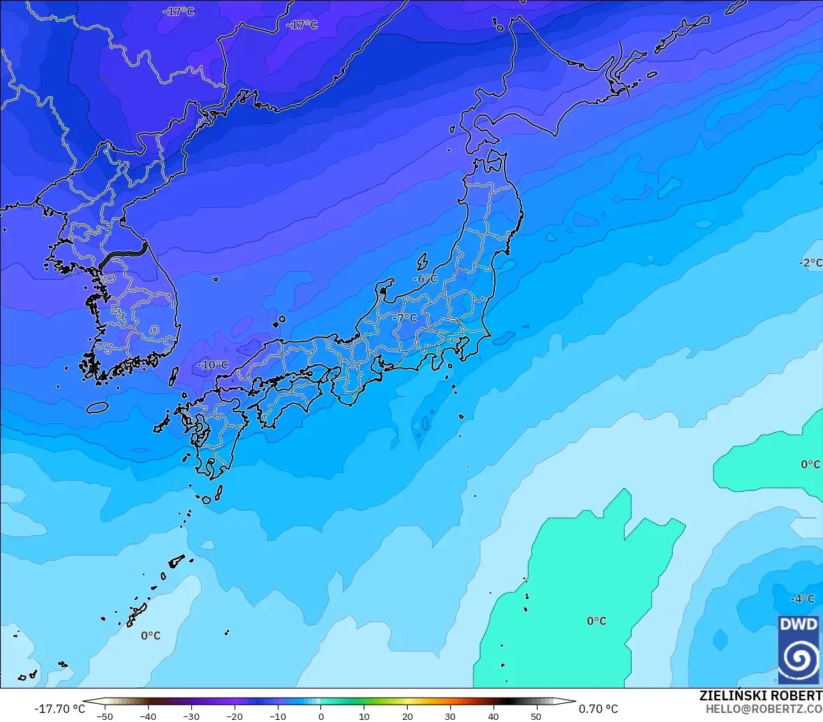 ICON model - Japan, Temperature at 500hPa