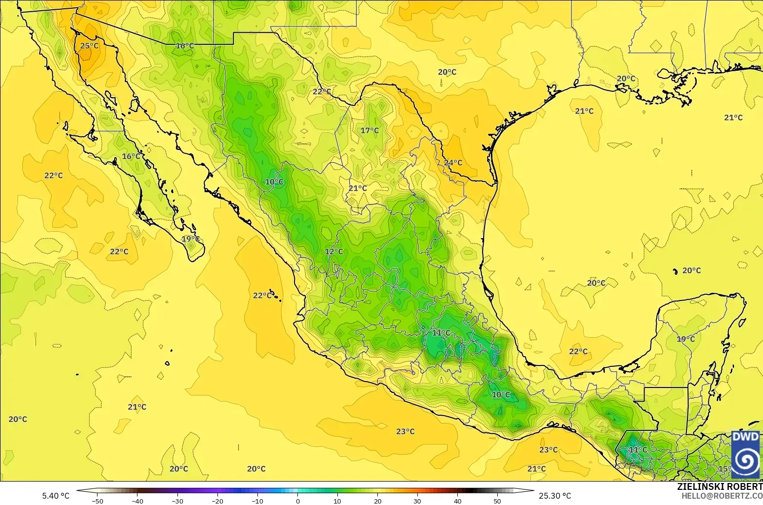 ICON model - Mexico, Temperature at 850hPa