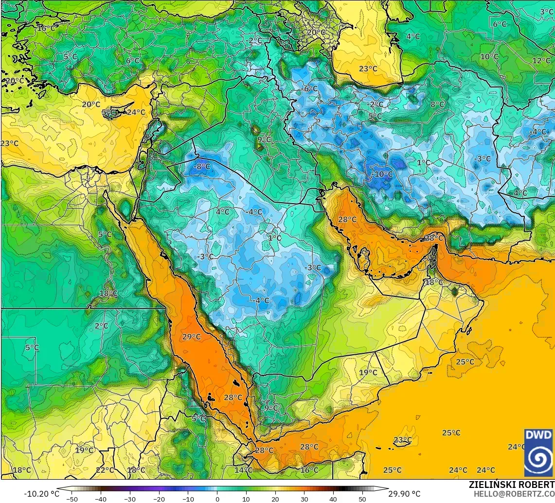 ICON model - Middle East, Dewpoint at 2m