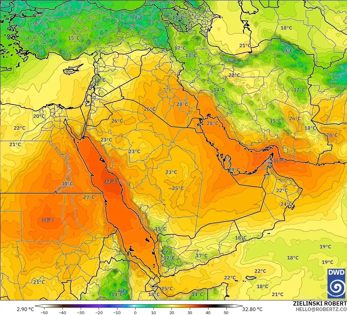 ICON model - Middle East, Temperature at 850hPa