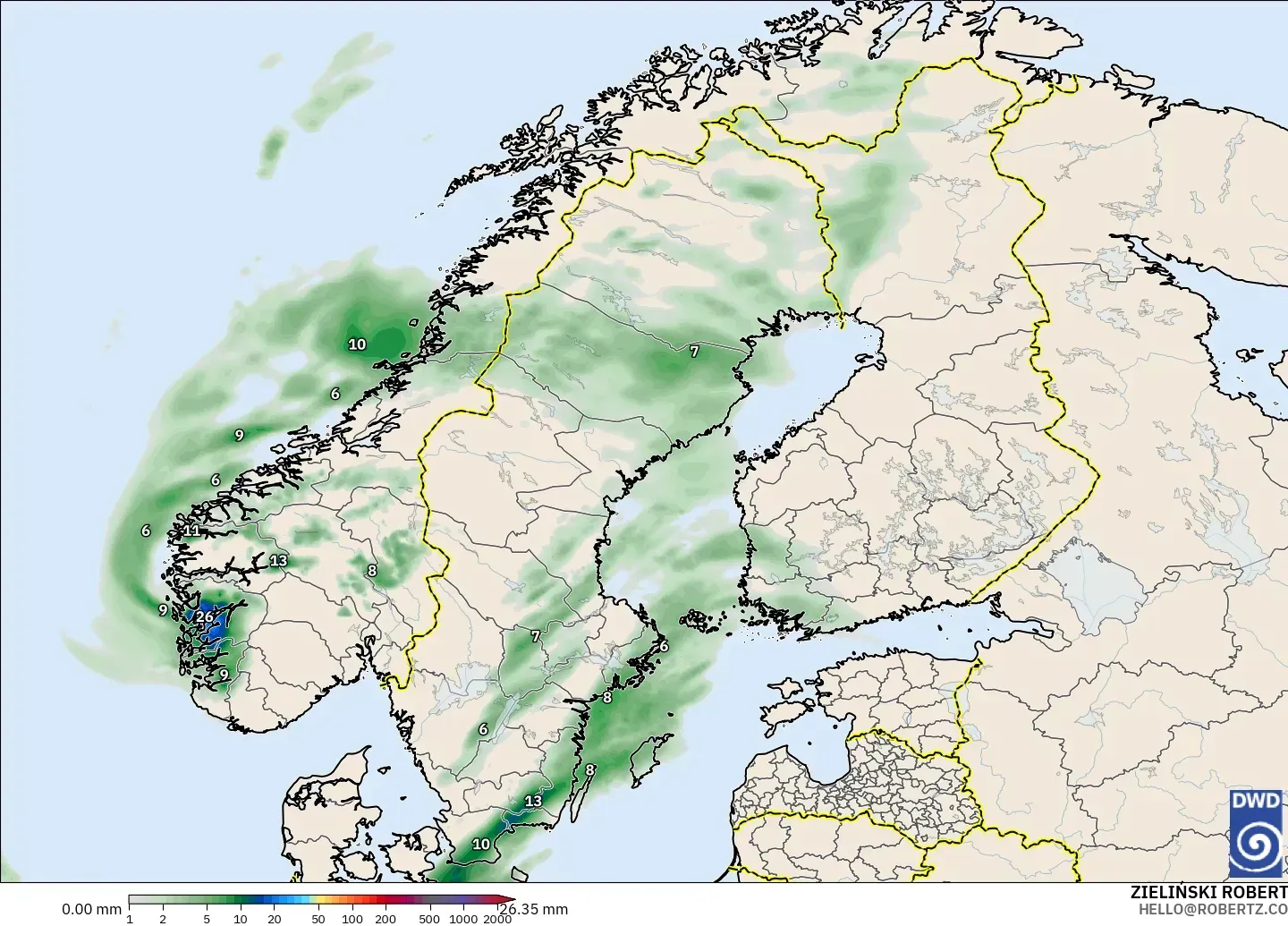 ICON model - Scandinavia, Precipitation Accumulation
