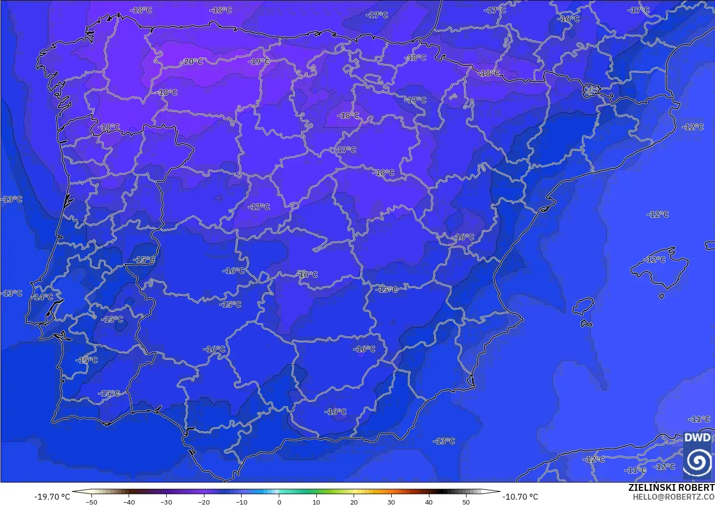 ICON model - Spain, Temperature at 500hPa