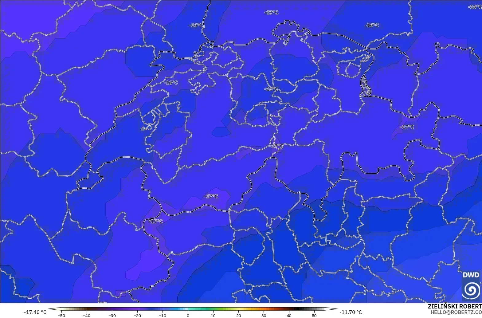ICON model - Switzerland, Temperature at 500hPa