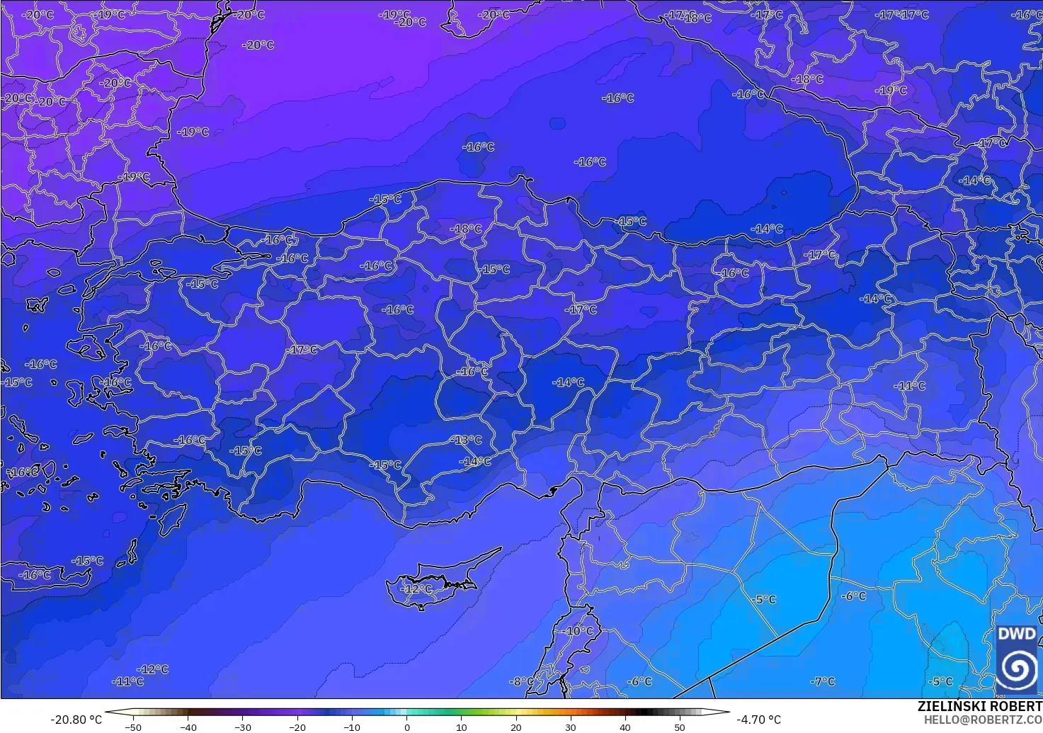 ICON model - Turkey, Temperature at 500hPa